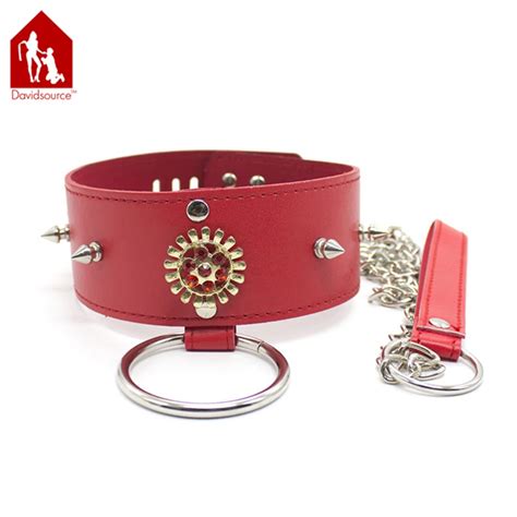 Davidsource Jeweled Spiked Leather Strap Collar With Metal Chain Rope