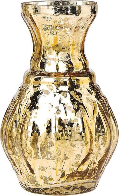 Vintage Mercury Glass Vase 4 Inch Bernadette Mini Ribbed Design Gold Decorative Flower