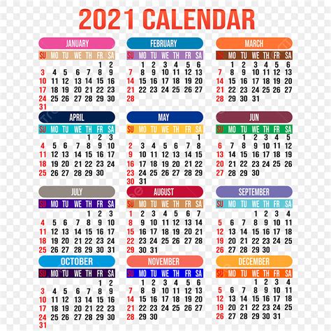 Calendar Designer Png Image Editable Colorful 2021 Calendar Design
