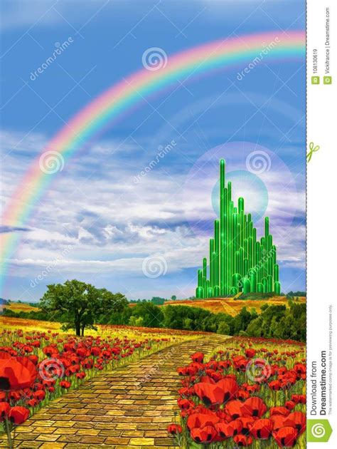 The yellow brick road was first introduced in baum's first oz book titled the wonderful wizard of oz. Yellow Brick Road To The Emerald City Stock Illustration ...