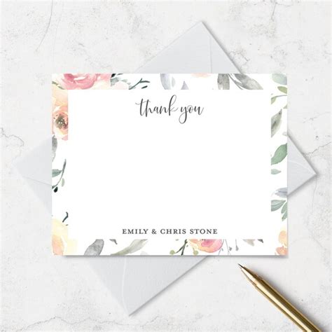 Thank You Note Cards Personalized Stationery Set With Floral Etsy