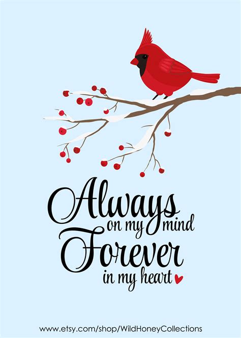 Always On My Mind Forever In My Heart Cardinal Red Bird Etsy Mom In