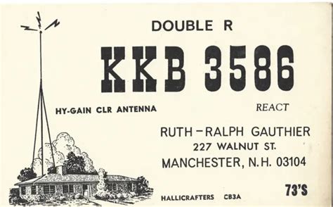 Vintage Qsl Amateur Cbham Radio Card Kkb 3586 Manchester Nh The Gauthiers 291 Picclick