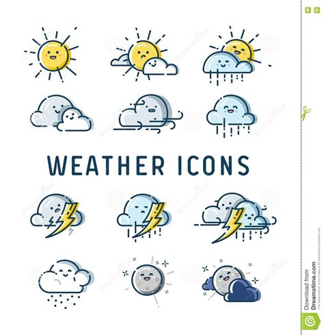 Weather Forecast Cute Icons Vector Collection Stock Vector