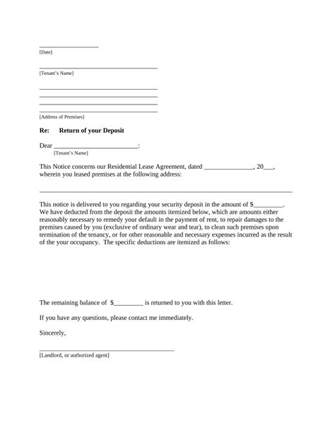 Deposit Refund Letter To Tenant Doc Template Pdffiller