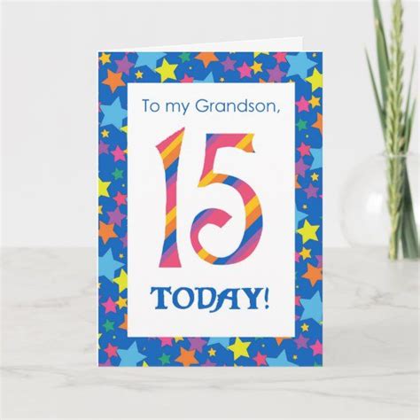 15th Birthday Card For Grandson Stripes And Stars In 2021