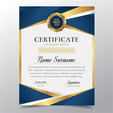 Plantilla De Certificado Con Diseño Elegante De Oro Y Azul De Lujo