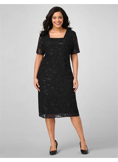 Catherinesplussize Catherines Womens Plus Sizeblack Lovely Lace And Sequins Dress Size