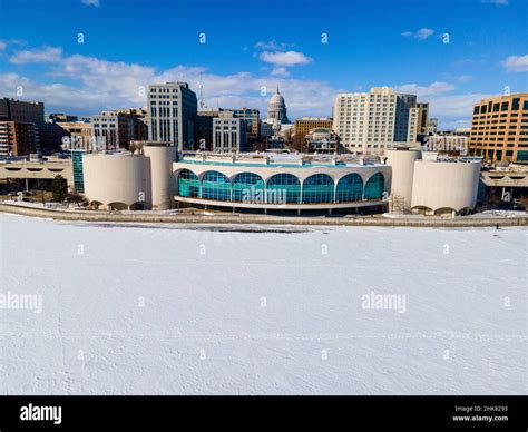 Winter Aerial Photograph Of Downtown Madison Wisconsin And The Monona