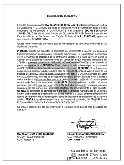 Contrato De Obra Civil Pdf Business