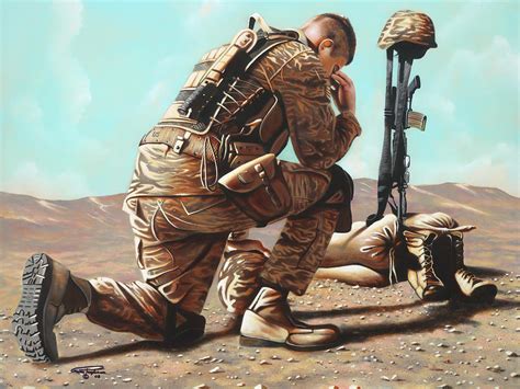 Soldier Kneeling At The Cross