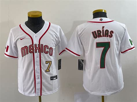 Youth Mexico Baseball 7 Julio Urias Number 2023 Red World Baseball Classic Stitched Jersey 3 On