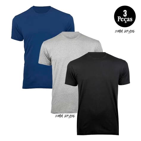Kit 3 Camiseta Masculina Camisa Slim Fit Lisa Básica 100 Algodão 301