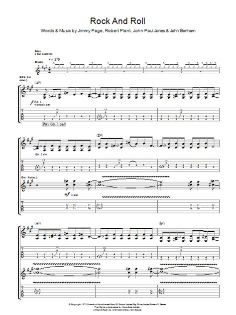 Led Zeppelin Rock And Roll Sheet Music In A Major Transposable Download Print Sku Mn0047616
