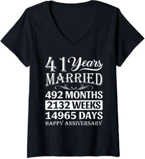 Womens 41 Years Married Happy 41st Wedding Anniversary V Neck T Shirt