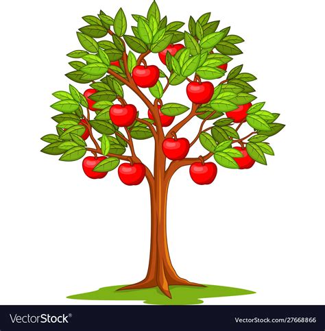 Cartoon Apple Tree Isolated On White Background Vector Image