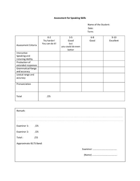 A plan example for speaking in english exams. Speaking Skills Test Assessment Form
