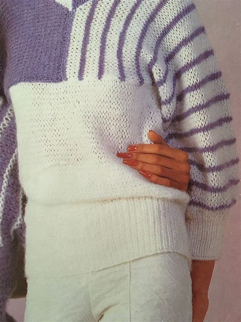 Vintage Sweater With Striped And Plain Yoke Knitting Pattern Etsy