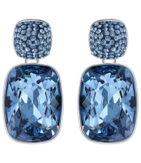 Swarovski Silver Tone Rectangle Blue Stone Drop Earrings In Blue Silver Save Lyst