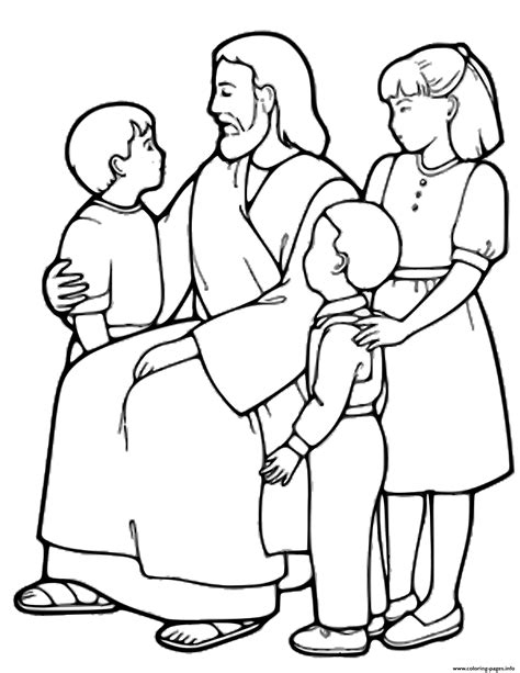 The Little Children And Jesus Coloring Page Printable