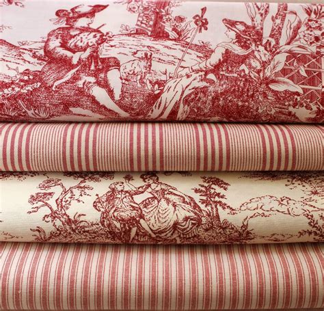 Vintage Raspberry Tolie De Jouy Ticking Stripe French Fabric New