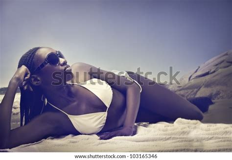 Beautiful African Woman Lying On Beach Stock Photo 103165346 Shutterstock