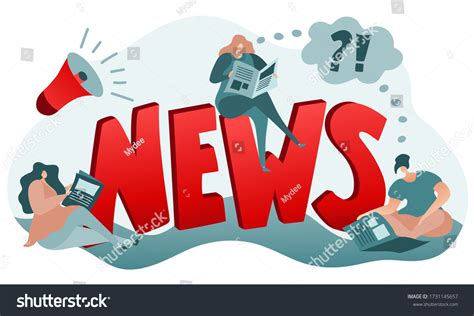 People Around News Sign Sitting Reading Stock Vector Royalty Free