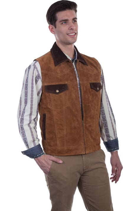 Scully Leather Scully Mens Cafe Brown Leather Western Zip Vest 4x