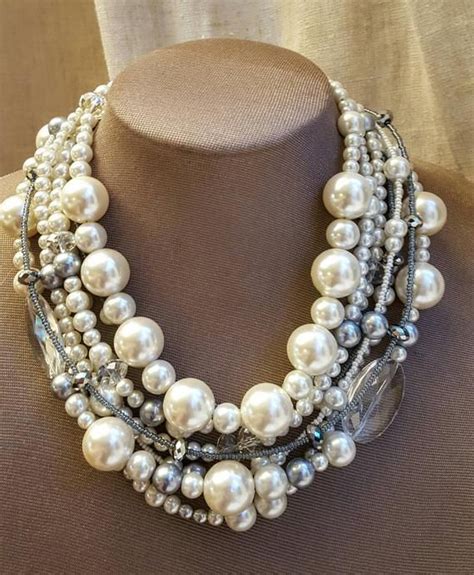 Chunky Ivory Pearl Crystal Statement Necklace Chunky Bridal Necklace