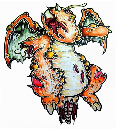 Cute Orange Zombie Dragon Pokemon Tattoo Design Tattooimagesbiz
