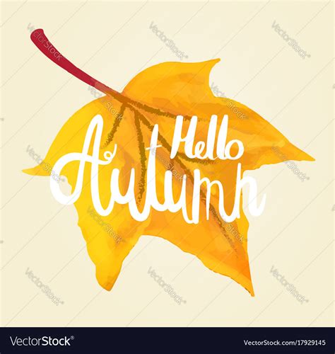 Hello Autumn Calligraphy By Hand On A Maple Leaf Vector Image