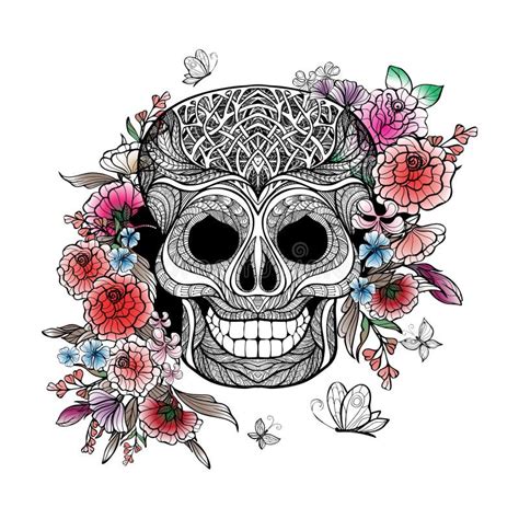 Skull And Flowers Stock Vector Illustration Of Background 59546535