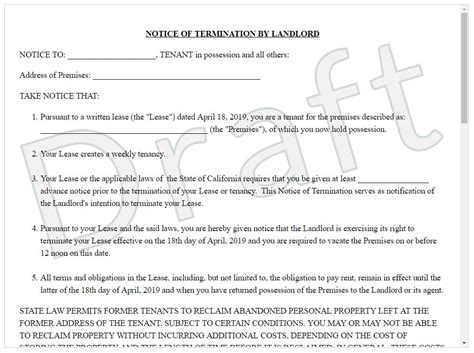 How to draft a proper termination of tenancy agreement letter format? Notice of Termination of Tenancy - AAOA