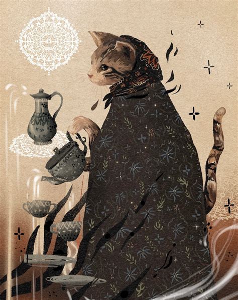 Babushka Cat Illustration Print Etsy