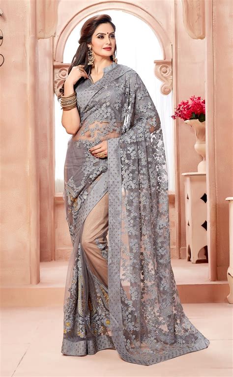 Grey Saree Net Saree ₹390000 Buy Latest Saree With Custom Stitching And Worldwide Shipping
