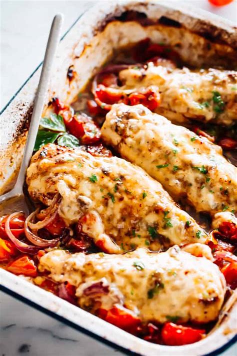 Baked chicken with onion soup rice, baked chicken with onions raisins, and sunflower seeds, chicken… baked chicken and dumplings (all in boneless chicken breast halves uncooked, 1 med onion. Juicy Caprese Baked Chicken | Easy Baked Chicken Breast Recipe