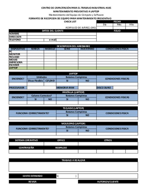 Xls Formato De Mantenimiento A Laptop Amparo Silvestre Escobar