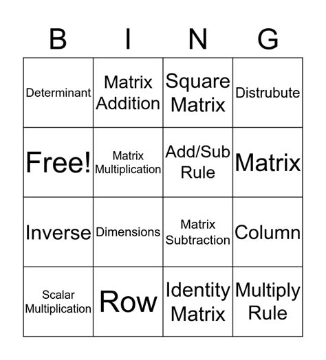 Matrix Vocabulary Bingo Card