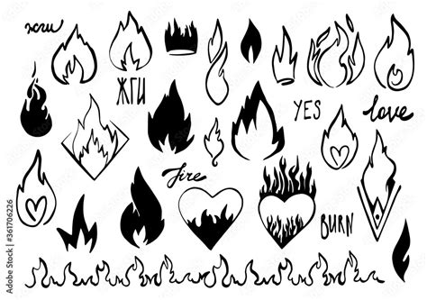 Cartoon Fire Flame Graphic Element Vector Sketch Crown Fire Heart