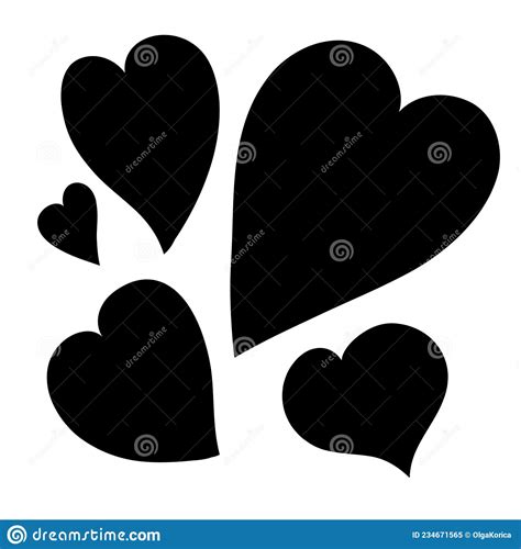 Set Of Five Simple Black Hearts Black Silhouette Heart Stock Vector