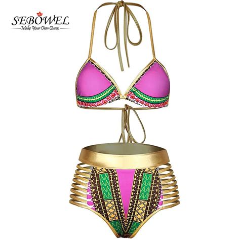 Sebowel 2017 Sexy Bandage Bikini Set Women African Tribe Print High