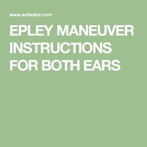 Epley Maneuver Instructions For Both Ears Epley Maneuver