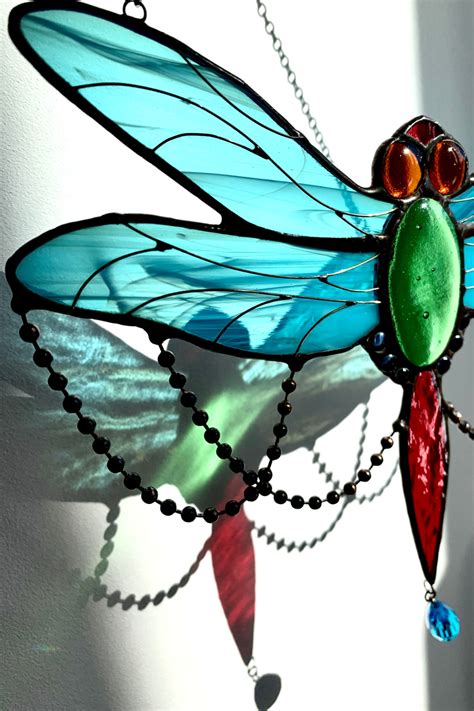 Stained Glass Dragonfly Suncatcher Window Hanging Glass Etsy In 2021