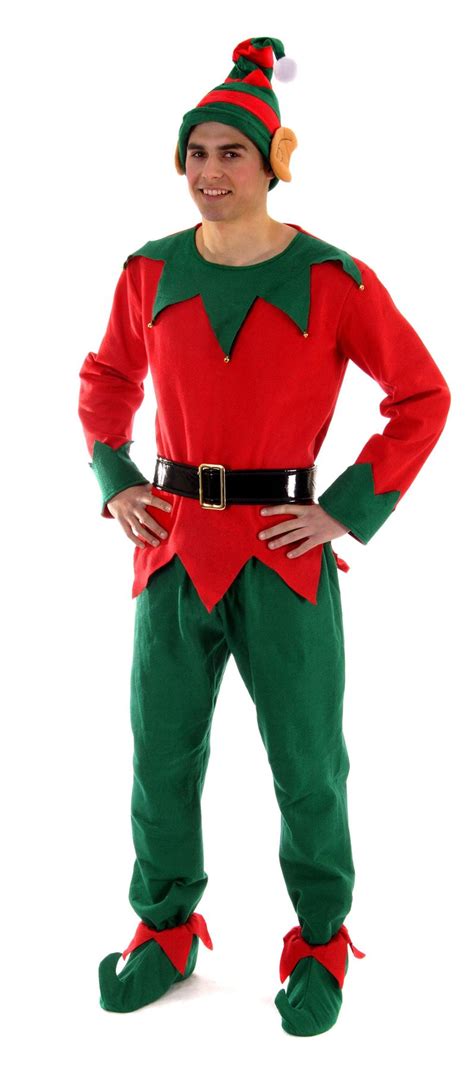 Adults Christmas Elf Outfit With Ears Male Fancy Dress Costume Ebay