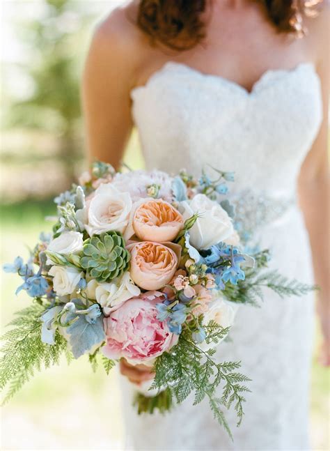 Peach Garden Roses Pale Pink Peonies Sagey Succulents And Light Blue