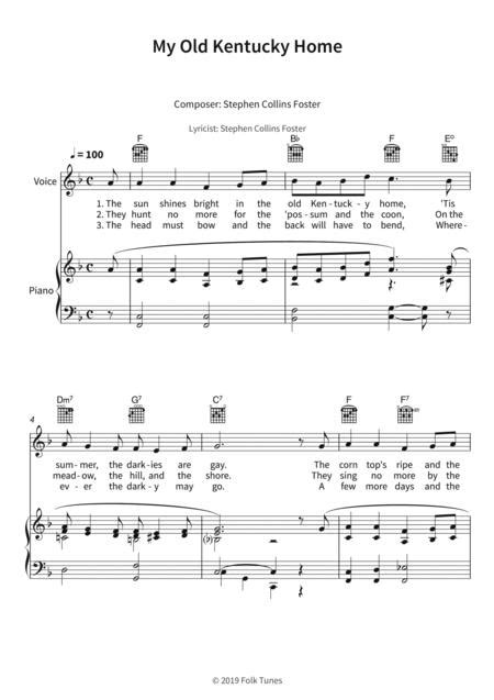 My Old Kentucky Home By Stephen Collins Foster Digital Sheet Music For Download And Print S0