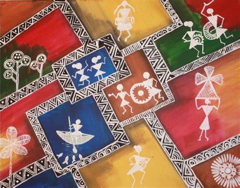 Modern Warli Painting On Canvas Download Free Mock Up
