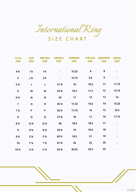 International Ring Size Chart Template Illustrator Pdf