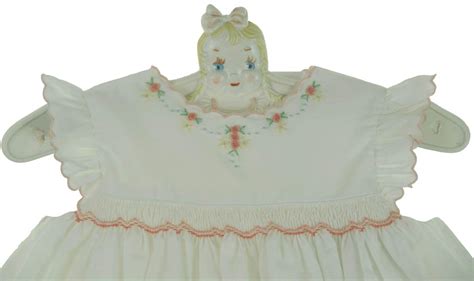 New Sarah Louise Ivory Smocked Dress With Peach Rosebuds Angel Sleeves And Scalloped Hem