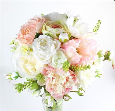 artificial silk flower wedding bridal bridesmaid bouquet blush pink ranunculus pink peonies